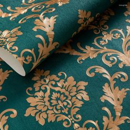 Wallpapers European Style Luxury Damask Wallpaper Roll 3D Embossed Wall Decor Green Floral For Living Room Bed