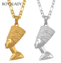 Vintage Egyptian Queen Nefertiti Pendant Necklaces Choker Women Men Hiphop Jewelry Gold Silver Color African Jewellery Whole7087126