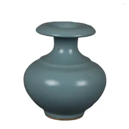 Vases Jingdezhen Antique Porcelain Lake Blue Glaze Roll Mouth Appreciation Bottle Home Decoration Ornament