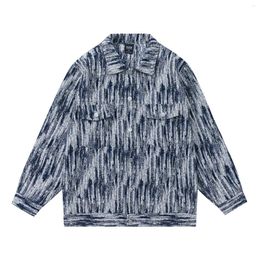Men's Jackets Hip Hop Tie Dye Gradient Denim Jacket Mens And Womens Oversized Casual Thick Thread Woven Jacquard European American