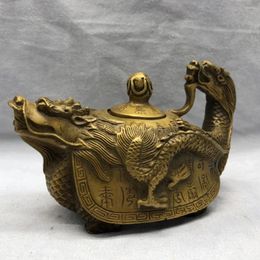 Bottles Collect Chinese Brass DragonCarving Teapot Metal Crafts Home Decorationng#1