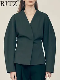 Women's Suits BJTZ V-neck Short Wool Suit Jacket For Spring/summer 2024 Fashion Loose Designer Vintage Niche Female Clothing HL404