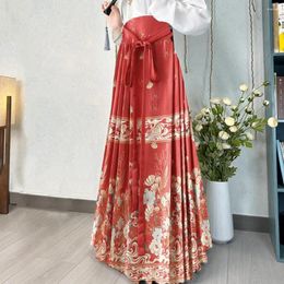 Skirts Ancient Style Skirt Elegant Vintage Chinese Ming Women Maxi With Floral Print High Waist Seft Tie Pleated For Hanfu