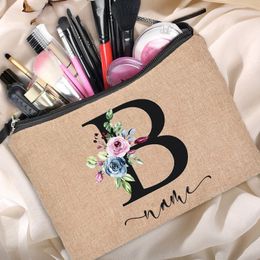 Spersonalizowane spersonalizowane nazwa lniana torba kosmetyczna sprzęgło na zewnątrz Travel Beauty Makeup Bag Bachelor Party Lipstick Bag