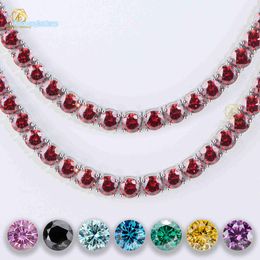 Red Moissanite 925 Sterling Silver Necklace Bracelet Passed Diamond Tester 6.5mm Hip Hop Jewellery Chain Tennis Chain
