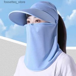 Wide Brim Hats Bucket Hats Womens summer hat sun hat with face mask UV protection womens hat outdoor sun cycling Sunhat Gorro L240402