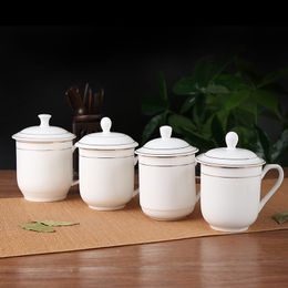 Factory Wholesale Hand Painted Phnom Penh Ceramic Meeting Office Tea Cup with Lid New Bone China Water Cup Mug Printed logo