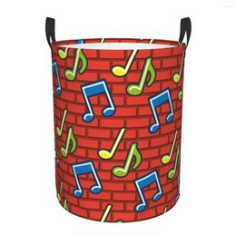 Laundry Bags Folding Basket Music Notes Round Storage Bin Large Hamper Collapsible Clothes Toy Bucket Organizer