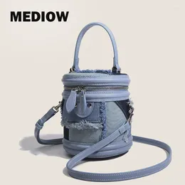 Totes MEDIOW England Style Mini Bags For Women Luxury Designer Handbag And Purse 2024 In Denim Patchwork Top Handle Cloth Shoulder