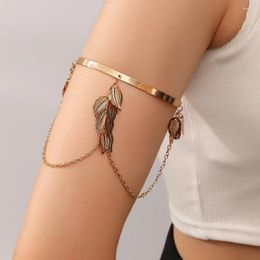 Charm Bracelets Versatile Street Clapping Bracelet With Leaf Tassel Chain Geometric Adjustable Open Arm Stage Shows For Dancer Women