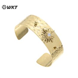 Bangles WTREB021 Stainless Steel Bangle Engraved Stars and Natural Stone Bracelet Adjustable Wide Bracelet Women Jewellery Wholesale