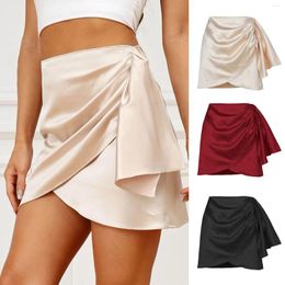 Skirts Women Summer Tossy Satin Irregular Sexy Skirt High Waist A-line Fold Elegant Short Ladies Fashion Streetwears Y2k