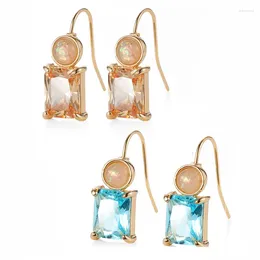 Dangle Earrings Classic Square Blue Cubic Zirconia Drop For Women Romantic Champagne Crystal Brides Wedding Party Jewelry