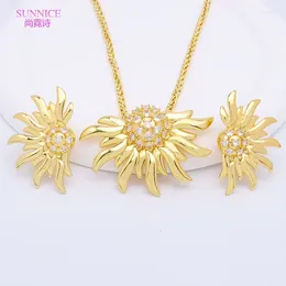 Necklace Earrings Set Zirconia Women Jewellery For Daily Wear Gold Plated Drop Pendant Wedding Bridal Jewellery