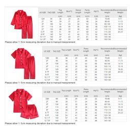 2Pcs Red Satin Pyjamas Kids Sets Boys Girls Solid Silk Children's Pajamas Clothes Toddler Lounge Pjs 2-12T Christmas Clothing