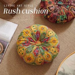 Pillow Round Futon Home Decoration Retro Ethnic Style Floor Chair Sofa Cotton Linen Bedroom Office Lumbar