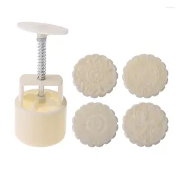Baking Tools 100g Mooncake Mould 4 Flowers Stamps Round Barrel Hand Press Moon Cake Pastry Mould DIY Bakware