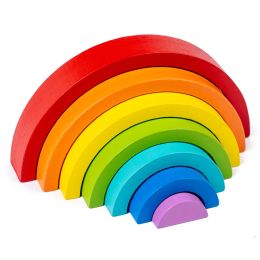 Hot Arch Bridge Rainbow Building Blocks Kids Montessori Educational Games Colour and Shape Cognitive Wooden Toys for Children
