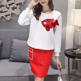 Work Dresses Women's Causel 2 Pieces Set Girls Skirts Suits White Long Sleeve Top Shirts Red Mini Skirt Outfit For