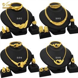 ANIID Dubai 24k Gold Plated Jewellery Set For Women Bridal Ethiopian Jewellery Wedding Brazilian African Earring Necklace 240322