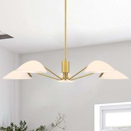 Stunning Modern Glass Chandelier with Gold Finish - Elegant Sputnik Pendant Light Fixture for Dining Room or Kitchen Island - Stylish Ceiling Lighting Option