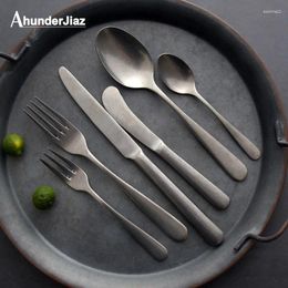 Dinnerware Sets Ahunderjiaz-Snowflake Silver Stainless Steel Knife Fork Spoon Set Tableware Supplies El And Restaurant Kitchen