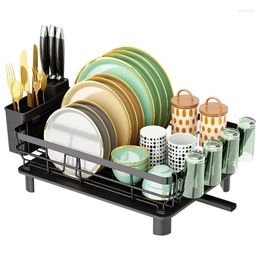 Kitchen Storage Ironwork Dish Drying Rack Plates Organizer Over Sink Countertop Cutlery Chopsticks Knife Fork Water Cup Holder