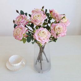 Decorative Flowers Simulated Silk Dry Artificial Rose Branches Wedding Pography Bouquet Living Room Garden Yellow Pink Roses Decoration