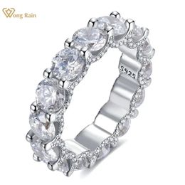 Wong Rain Classic 100% 925 Sterling Silver Round Cut High Carbon Diamonds Gemstone Engagement Couple Rings Band Fine Jewelry 240401