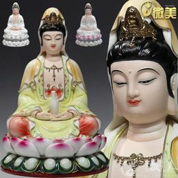 Window Stickers Multi Size Painted Gold Buddha Guanyin Sitting On The Lotus Avalokiteshvara Dehua Ceramic Crafts Decoration