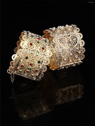 Bangle Moroccan Style Cutout Flower Metal Bracelet With Rhinestone Court Carving Pattern Caftan Open Jewelery