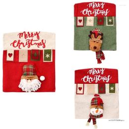 Chair Covers Christmas Back Cover 3D Santa Snowman Elk Slipcovers For Dining Room Holiday Party Decorations
