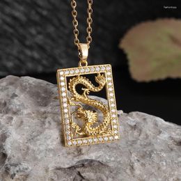 Pendant Necklaces Retro Ethnic Style Domineering Dragon Hip-Hop Zircon Zodiac Necklace Men's And Women's Auspicious Amulet Jewelry