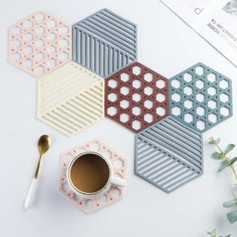 Table Mats 1Pc Silicone Bowl Drink Coffee Cup Pad Hexagon Coasters Placemat Anti- Non-slip Dining Mat Kitchen Accessories