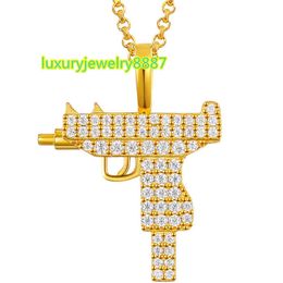 Drop Shipping Hip Hop Jewelry Gold Plated Silver 925 VVS Moissanite Machine Gun Charm Pendant With Chain