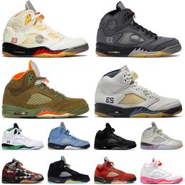 Sapato Nike Air Jordan Retro 5 OFF White 5s Raging Bull Jordans Jumpman Aj Tênis de basquete feminino masculino Black Muslin What The Tênis esportivos para treinadores