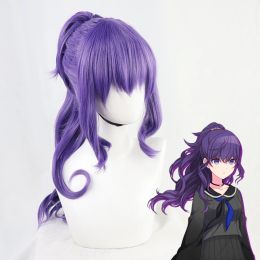 Wigs Asahina Mafuyu Cosplay Wig Purple Long Curly Temples Ponytail Heat Resistant Hair Role Play Vtuber Wigs