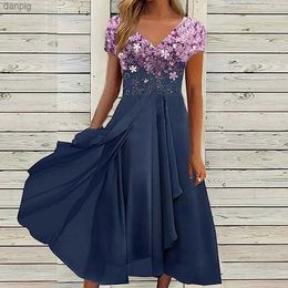 Urban Sexy Dresses Large Chiffon Womens Long Dress 2023 Summer Plus Size Uyavistado Robe Womens Clothing Print Formal Octagonal Dress Y240402