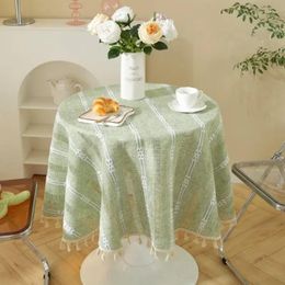 Table Cloth Cotton Linen American Green Knit Stripe Round Fabric Coffee Cafe Decor Cover Room Aesthetic