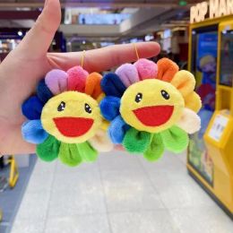 Cute Smile Sunflower Soft Rainbow Flower Brooch Pin Stuffed Doll Smile Badge Clothes Decor Jewellery Plush Toy Gift for Girls Kids