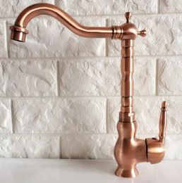 Bathroom Sink Faucets Basin Faucet Antique Red Copper Swivel Spout Kitchen Vessel Mixer Tap Deck Mounted Bnf407