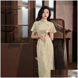 Ethnic Clothing Light Green Cheongsam Vintage Loose Sleeve Chinese Traditional Dress Slim Female Women Long Qipao S To 2Xlethnic Drop Dhowb