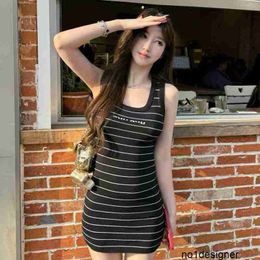 Designer Nanyou Women's Miu Home Knitted Stripe Sleeveless Dress Summer New Loose and Slim Medium Length Tank Top Skirt ISR1