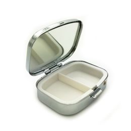 Portable High-end Folding Metal Round Small Square Mini Storage Box Small Medicine Box Cosmetic Mirror