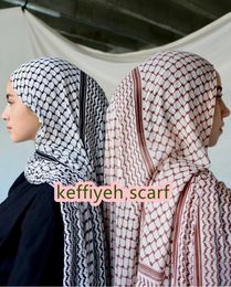 Palestinian Keffiyeh Scarf Printed Chiffon Hijab Headband Brown Long Hijabs for Woman Muslim Arab Turban Shawls Islamic Clothing 240327