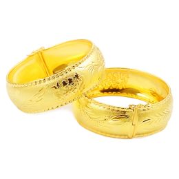 Bangles 20mm Wide Women Bangle Bracelet Dragon Phoenix Jewellery 18k Yellow Gold Filled Classic Bridal Engagement Gift Dia 60mm 1 Piece