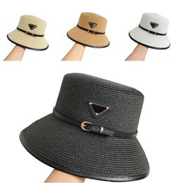 Lady straw bob p beach Bucket Hat designer man front embroidery triangle white brown blue gorra simple woven travel designer cap classical fashion MZ010 Q2