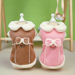 Dog Apparel Coat Warm Thickened Costume Bow Cardigan Puppy Jacket Bichon Poodle Chihuahua Overalls Pink Winter Clothes