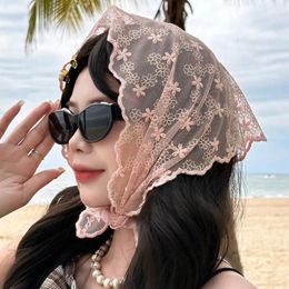 Scarves Sweet Lace Triangle Scarf Summer Sunscreen Girls Silk Vintage For Muslim Women Chiffon Hijab Hair Accessories