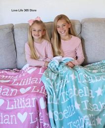 35 Colours Personalised Name Text Flannel Blanket Hearts And Love Printed Blankets Soft Cover For Kids Adults Lightweight 240325